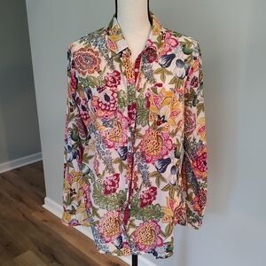 Magazine Floral Boho Button Down Shirt Velvet Inner Placket L